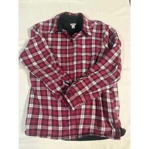 LL Bean Fleece Lined Flannel Shirt Pink Y2K Button Up Plaid Womens Size Small